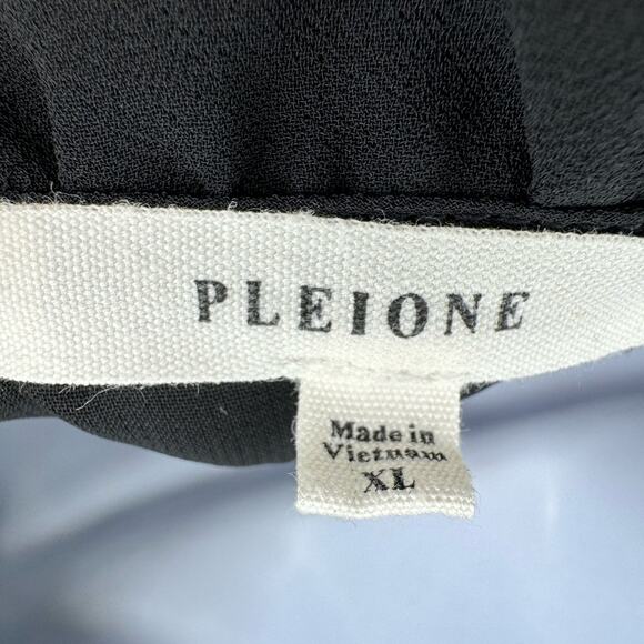 Pleione Black Chiffon Blouse Top Womens XL Ruffle Collar Tie Front Short Sleeve - Picture 11 of 12